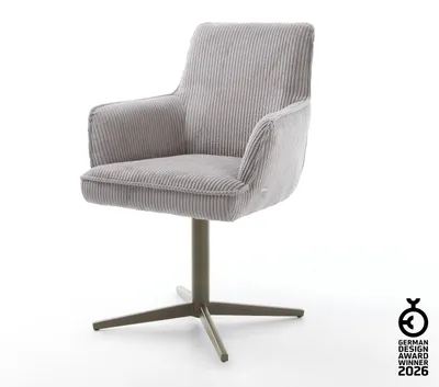 Produktbild von DELIFE Drehstuhl Heira-Flex mit Armlehnen Cord Silbergrau Fußkreuz Effektfinish Titan 360° drehbar Taschenfederkern