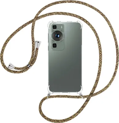 Produktbild von Handykette Backcover-Schutzhülle mit Band (Metall silberfarben) für Huawei P60 / P60 Pro (6.67'') - braun+beige