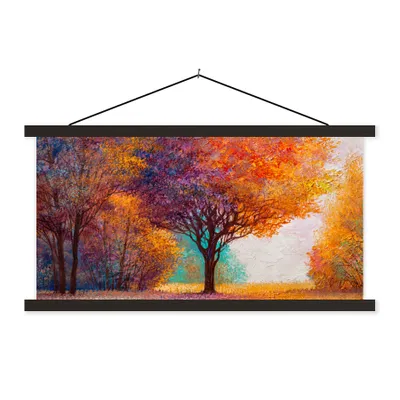 Produktbild von MuchoWow® Textilposter Ölgemälde - Baum - Farben 120x60 cm mit schwarzem Rahmen - Dekoration Schlafzimmer