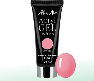 Obrázek produktu pro Akrylový gel Polygel build-up gel pro prodlužování AcrylGel Molly Nails HEMA/Di-HEMA Free Peony 30 ml