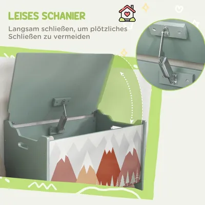 Produktbild von Spielzeugkiste mit Deckel, Spielzeugtruhe mit niedlichem Tierdesign, Aufbewahrungsbox mit Deckel-Sicherheitsscharnier, Griff, für Kinderzimmer, Schlafzimmer, Grün