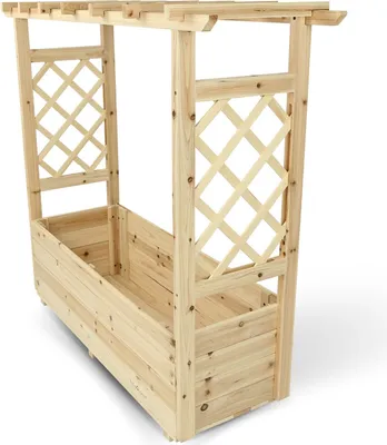 Produktbild von holz4home® Truhlík na květináče M se střechou z jedlového dřeva včetně vložky z rouna I Truhlík na květináče pro zahradu, terasu I Mřížka na květináče