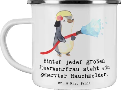 Produktbild von Mr. & Mrs. Panda Emaille Tasse Feuerwehrfrau Humor - Weiß - Geschenk, Kaffeepott, becher, Berufsleben, stolz auf, Teetasse, Mut, Geschenke für Berufstätige, Berufe, Beruf
