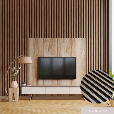 Produktbild von PROVISTON | Akustik 3D Wandpaneele | Set | 12 x 120 x 2700 mm pro Paneel | Eiche Grau | Modern | Hochwertig | Robust | Langlebig | 11 Stück
