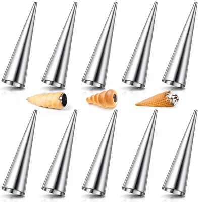 Cannoli-Formen, 10 Stück, Edelstahl, 12 x 3 x 3 cm, kegelförmig