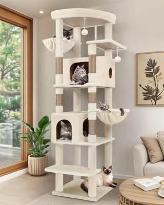 Productafbeelding van Krabpaal - Kattenboom - Kattenhuis - Krabton - Klimelement - Beige - 188 cm Hoog