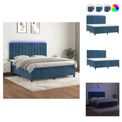 Produktbild von vidaXL Boxspringbett mit Matratze & LED Dunkelblau 160x200 cm Samt -  Betten & Bettgestelle