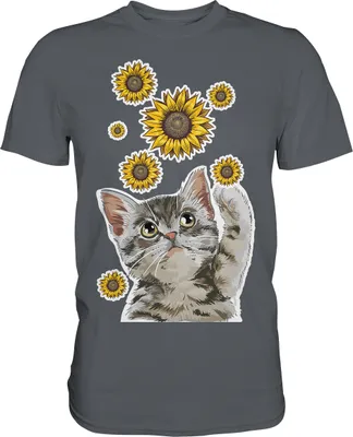 Produktbild von Katze Sonnenblumen Shirt Gärtner Kätzchen Garten Motiv – Dark Grey / 3XL