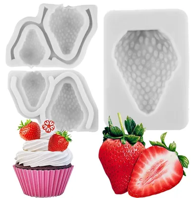 Immagine prodotto di Stampo in silicone a forma di fragola 3D, ideale per decorazioni in fondant, cioccolato e per la preparazione di dolci. Perfetto per la cucina e per progetti fai-da-te