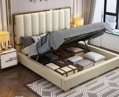 Produktbild von Bett Betten Holz Leder Polster Ehe Design Leder Hotel Boxspring Möbel 180x200