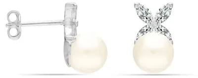 Imagen del producto de Pendientes para mujer de la marca Bibei, con perlas y circonitas, fabricados en plata de ley 925, modelo BIPE031