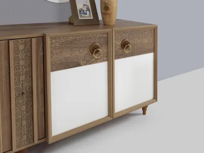 Obrázek produktu pro Příborník do obývacího pokoje se zrcadlem dřevěný hnědý moderní