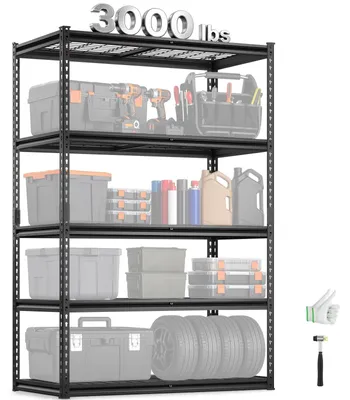 Image de VEVOR Rayonnage de stockage, 1361 kg, 5 étages de rayonnage de garage pour charges lourdes, 609,6 x 1219,2 x 1828,8 mm, réglable, emboîtable, rayonnage de cave pour cuisine, entrepôt, cave, noir