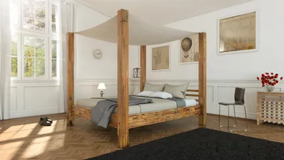 Produktbild von Himmelbett 180x200 cm Massivholzbett inkl. Himmel Akazie BELLA