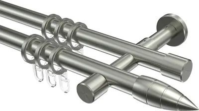 Produktbild von Interdeco Gardinenstange / Vorhangstange Edelstahl-Optik, Typ Prestige Samanto (Rillenpatrone), 20 mm Ø 2-läufig, 220 cm