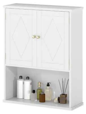 Produktbild von Hängeschrank mit 2 Türen und höhenverstellbarer Ablage, Medizinschrank mit offener Ablage für Handtücher, Badschrank für Badezimmer, Wohnzimmer und Küche, 60 x 21 x 75 cm