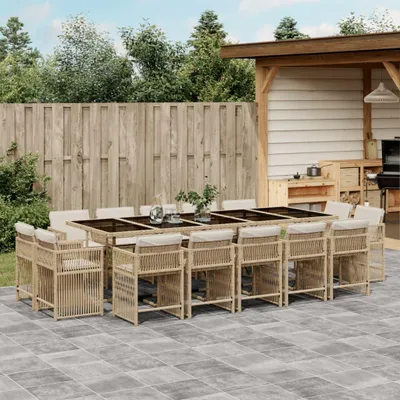 Immagine prodotto di Maison Exclusive - Set da Pranzo da Giardino 15 pz con Cuscini Beige in Polyrattan