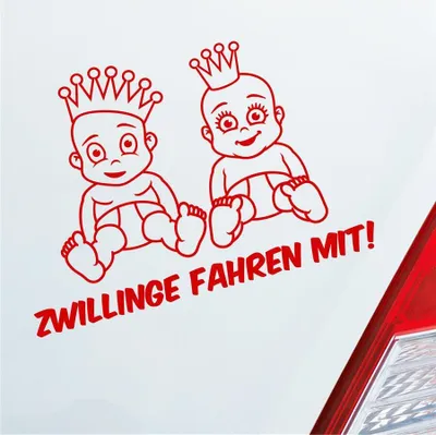 Produktbild von Auto Aufkleber Zwillinge fahren mit! Süß 28x20 cm Rot Sticker Heckscheibenaufkleber