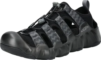 A single black and gray Keen sandal is shown from a slightly elevated side angle against a white background.