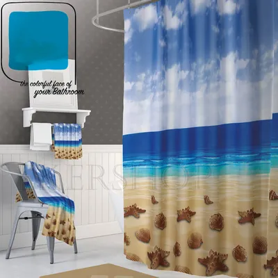 Produktbild von Textil Duschvorhang 120x200cm Seesterne & Muscheln am Strand / Meer inkl. Ringe