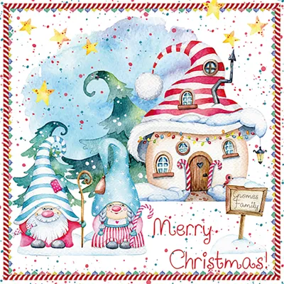 Produktbild von 20 Servietten Gnom Family - Wichtelfamilie am Zwergenhaus 33x33cm