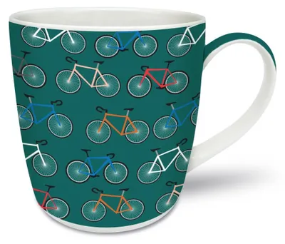 Keramik-Kaffeetasse mit Fahrradmuster, 350 ml, Grün