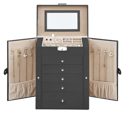 Produktbild von Sieradenorganizer met spiegel - zwart - 26 x 15,5 x 32 cm