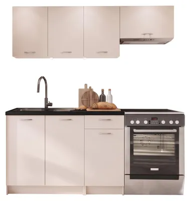 Produktbild von MIRJAN24 Küche Mela 180, Küchenzeile, 5 Schrank-Module frei kombinierbar, Küche-Set (Cashmere / Cashmere + Schwarz, mit LED Beleuchtung)