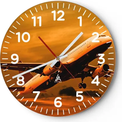 Produktbild von Wanduhr - Rund - Glasuhr - Passagier Flugzeug Flugzeug Flügel - 40x40cm - Schleichendes Uhrwerk - Lautlos - zum Aufhängen bereit - Dekoration Modern - Wanddekoration aus Glas - C4AR40x40-0368