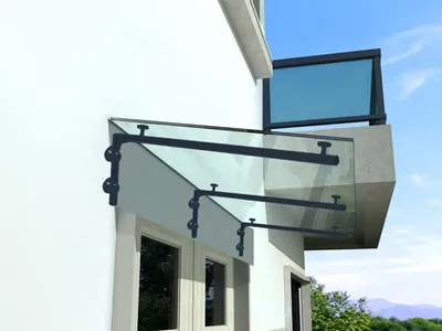 Immagine prodotto di Glaswerk Westfalen- (3L)250x90cm tettoia trasparente+supporto RAL7016