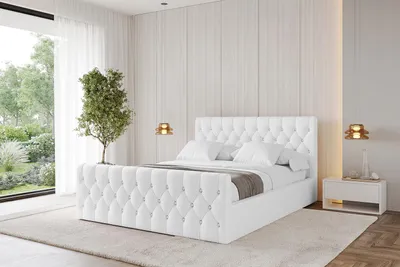 Produktbild von ALTDECOR Polsterbett mit Bettkasten - RENO-Z 180x200 Weiß Kunstleder - Bett mit Matratze H3/H4, Kopfteil und Fußteil, Boxbett, Doppelbett mit Stauraum