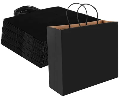 Produktbild von Papiertragetaschen 30 Stück - Große Taschen mit Griff - Kraftpapier - Geschenkbeutel - Einkaufstaschen - 32 x 27 x 11 cm