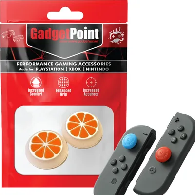 Produktbild von Thumbgrips - Thumb Grips voor Nintendo Switch Joy-Con Controllers - Gaming Thumbgrips - Performance Anti-Slip Thumbsticks - Bescherming Accessoires - Fruit - Oranje met Wit -