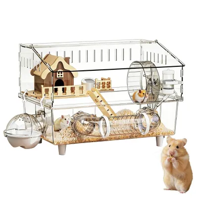Image de Cage pour hamster nain, à 2 niveaux, transparente et spacieuse