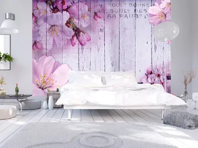 Produktbild von Vlies Fototapete Blumen 400x280 cm Tapeten Wandtapete XXL Blume rosa pink Holz Bretter b-A-0202-a-c