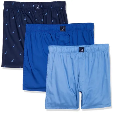 Obrázok produktu pre Pánske boxerky značky Nautica, vyrobené z bavlnenej tkaniny, balenie 3 kusov, farby: modrá (Aero Blue), tmavomodrá (Sea Cobalt) a modrá (Sa)