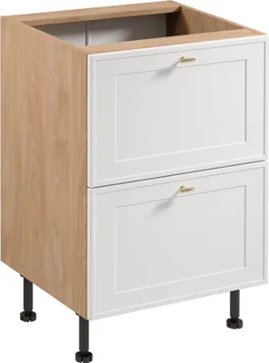 Produktbild von Küchenunterschrank 60 cm ohne Arbeitsplatte mit 2 Schubladen, Sorento D60S2 AX, Weiß/Sonoma Eiche