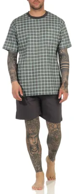 Produktbild von Herren Shorty Pyjama kurzarm Schlafanzug in edler Karo Optik - auch in Übergrössen ; dunkelgrau , 50