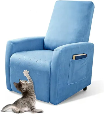 Image de Housse de fauteuil imperméable, bleu, housse de fauteuil extensible avec poches, pour salon