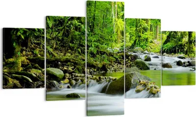 Produktbild von Bild auf Leinwand - Leinwandbild - Stream Wald Natur - 125x70cm - Wand Bild - Wanddeko - Wandbilder - Leinwanddruck - Bilder - Kunstdruck - Wanddekoration - Leinwand bilder - Wandkunst - EA125x70-0174