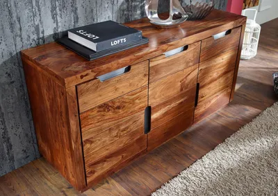 Produktbild von MASSIVMOEBEL24 Sideboard Sheesham 150x45x75 walnuss lackiert DUKE #127