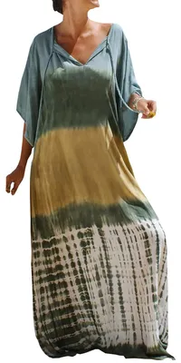 Immagine prodotto di Solidchoice - Lungo abito caftano in stile bohémien con scollo a V