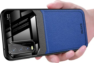 Produktbild von VIVO Y20 Hülle, TPU Stossfest Anti-rutsch Leder Glas Len Hybrid Schutzhülle für VIVO Y20 Blau