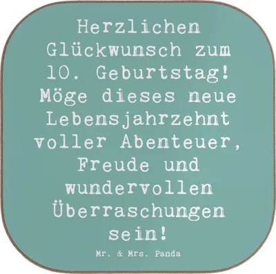 Produktbild von Mr. & Mrs. Panda Untersetzer Glas Spruch 10. Geburtstag - Meeresbrise - Geschenk, neues Lebensjahrzehnt, Happy Birthday, Holzuntersetzer, Geburtstagsgeschenk, für Gläser