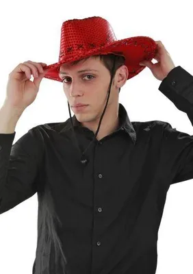Produktbild von Cowboy Paillettenhut Pailletten Hut Cowboyhut Rot roter Rangerhut Ranger