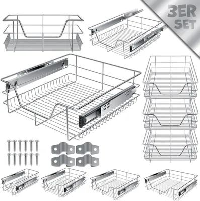 Produktbild von KESSER® Teleskopschublade  Küchenschublade  Küchenschrank  Korbauszug  Schrankauszug  Vollauszug  Schublade, Silber, 3x 50cm