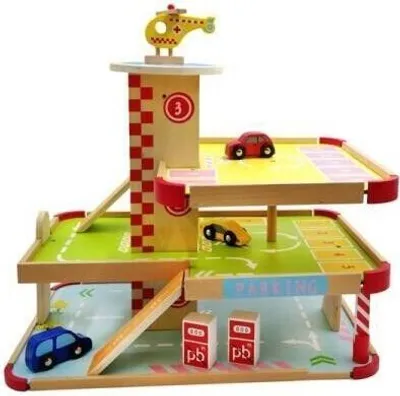 Produktbild von Öko-parkhaus Aus Holz Für Kinder Hubschrauber 3 Autos