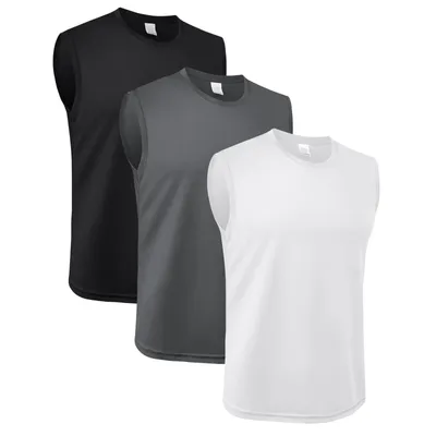Produktbild von 3 Stücke Herren Ärmelloses Atmungsaktives Tank Top für Fitness - Schwarz+Weiß+Grau M