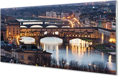 Produktbild von Glasbilder 140x70 Wandkunst Italien Brücken Nacht Fluss