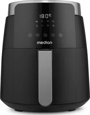 Immagine prodotto di Friggitrice ad aria calda MEDION P40 L (4,7 litri, friggitrice ad aria, 1500 watt, funzionamento semplice, frittura senza olio, timer 60 minuti, fino a 200° C, rivestimento antiaderente, MD13030) nero